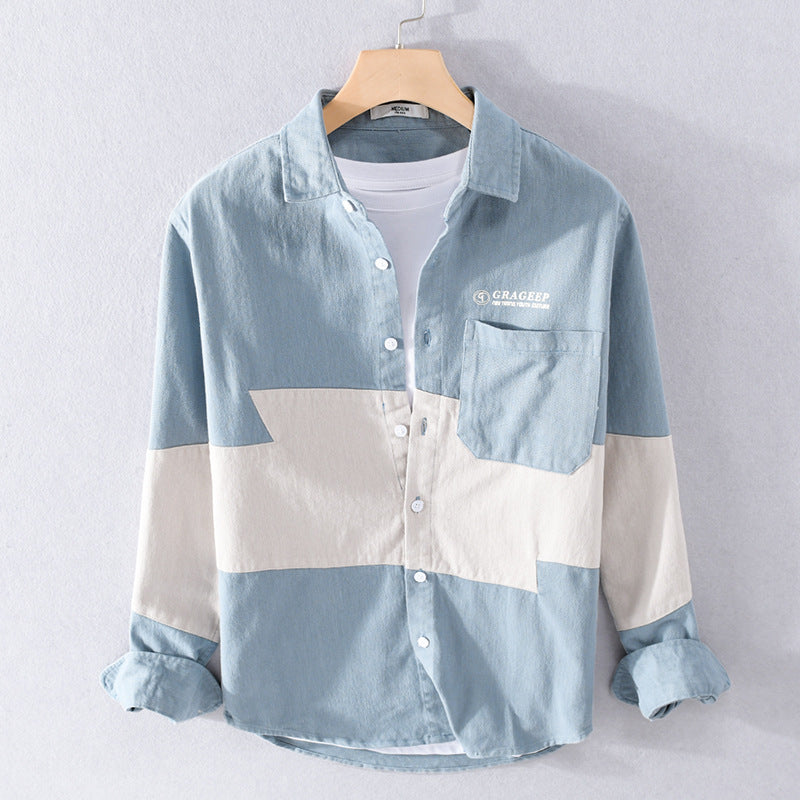 Herren Farbblock-Overshirt aus Baumwollmix mit Brusttasche und Relaxed-Fit Shop Nory