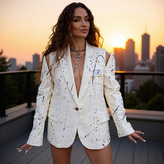 Damen Oversize-Blazer mit Cut-Out-Schultern und Paint‑Splatter‑Optik Shop Nory