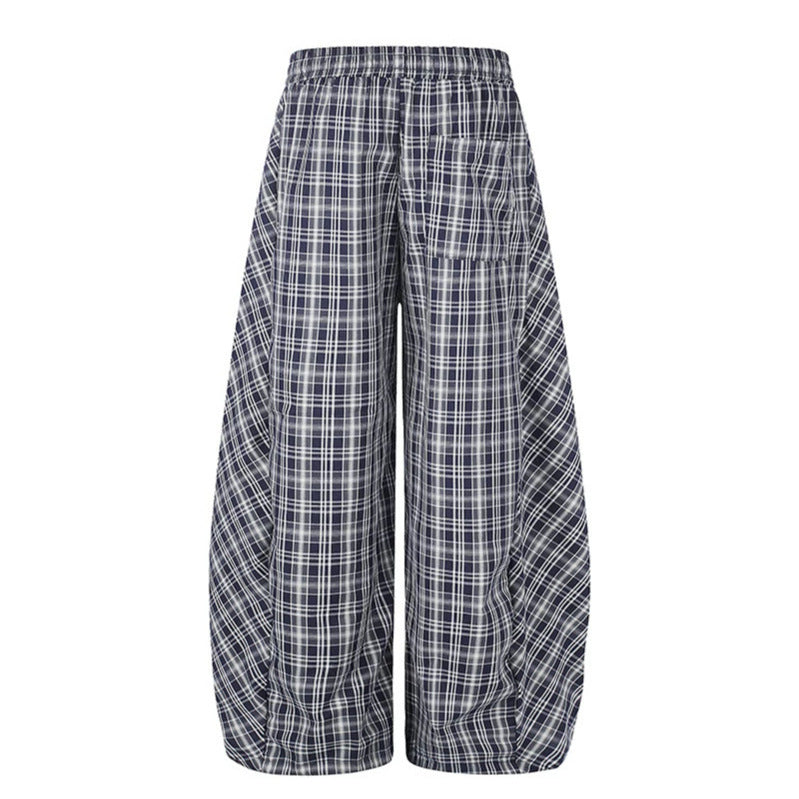 Damen Weite Harem-Ballonhose mit elastischem Bund, Kordelzug und Karomuster Shop Nory