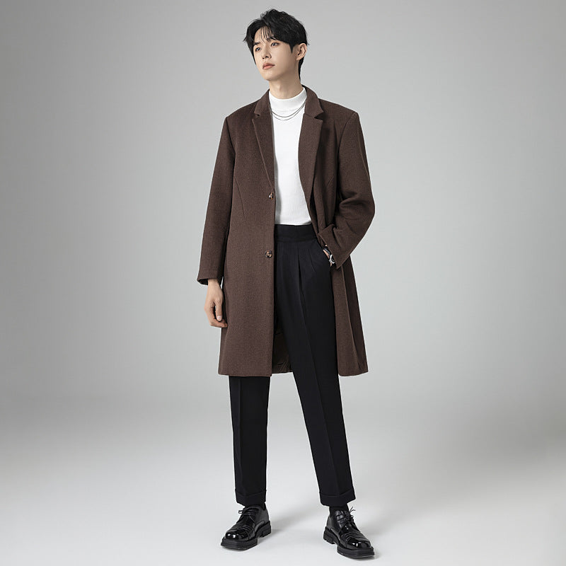 Herren Eleganter Longline-Wollmantel mit minimalistischem Revers und taillierter Silhouette Shop Nory