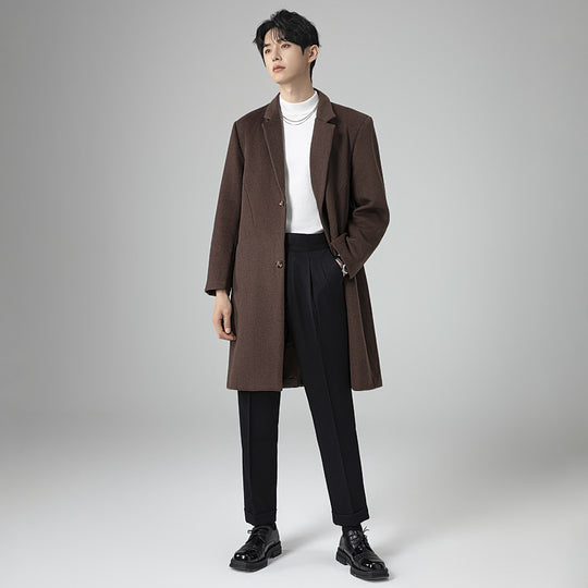 Herren Eleganter Longline-Wollmantel mit minimalistischem Revers und taillierter Silhouette Shop Nory