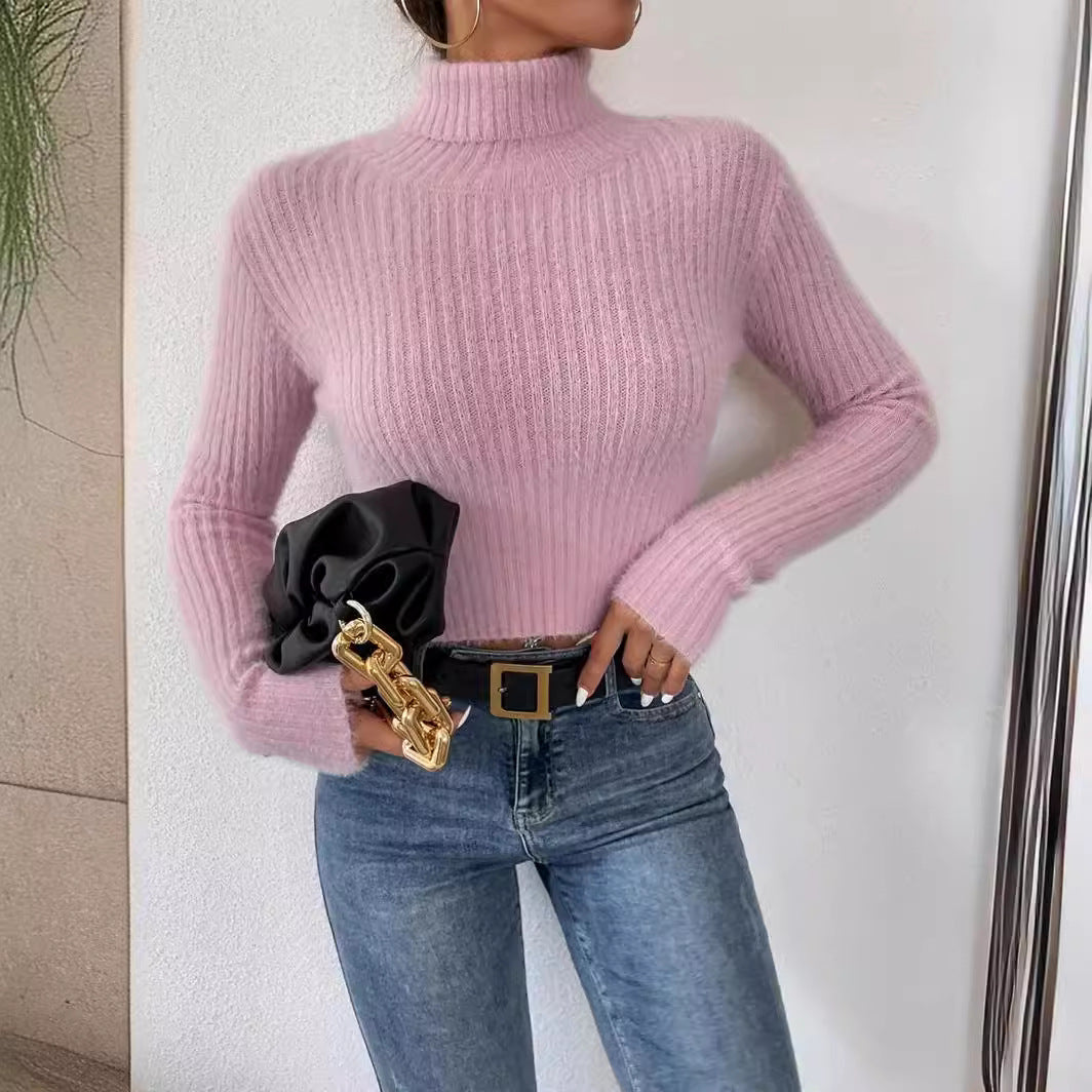 Damen Kurzer Rippstrick-Rollkragenpullover mit flauschiger Mohair‑Optik Shop Nory
