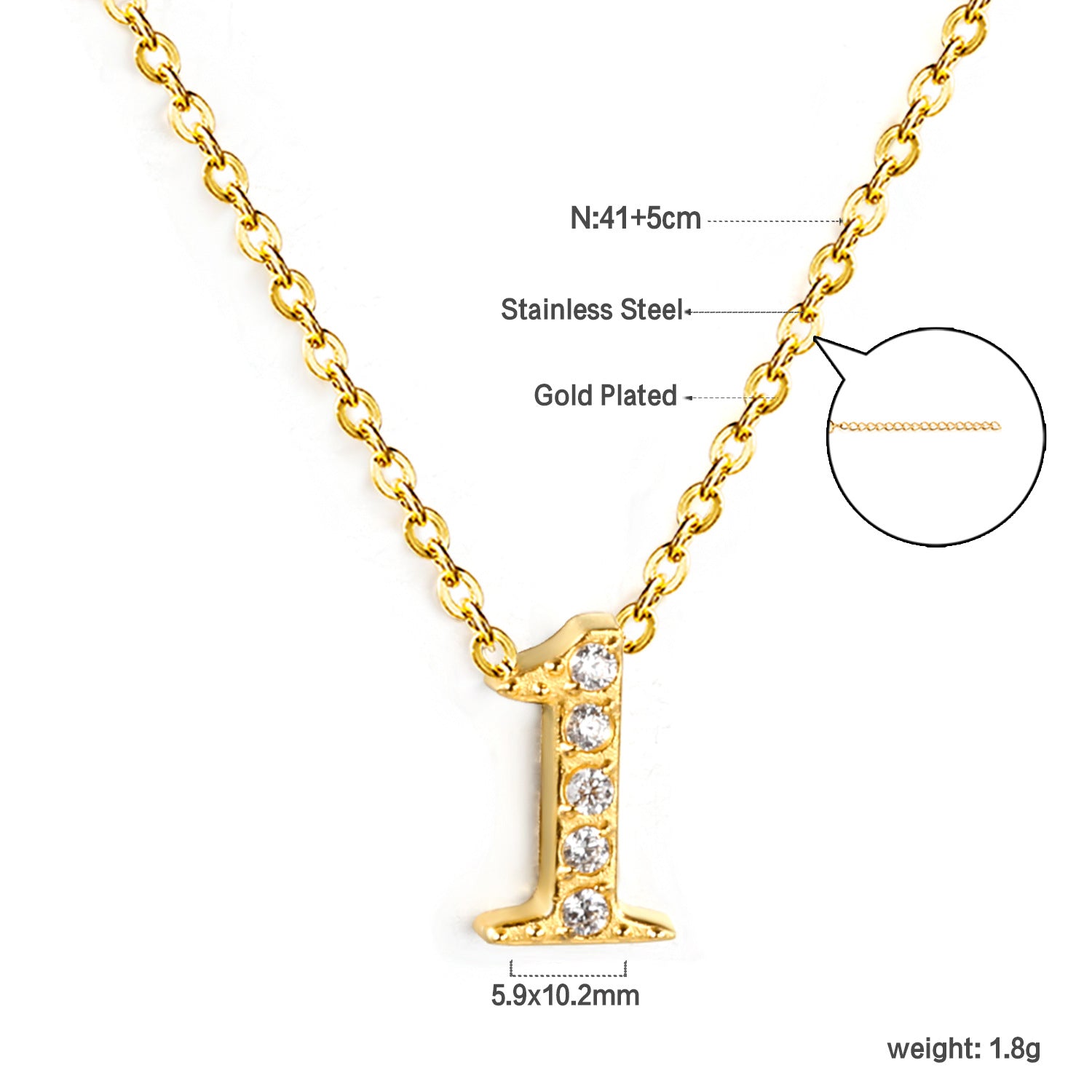 Damen Halskette mit funkelndem Ziffern-Anhänger aus hochwertigem Edelstahl Shop Nory