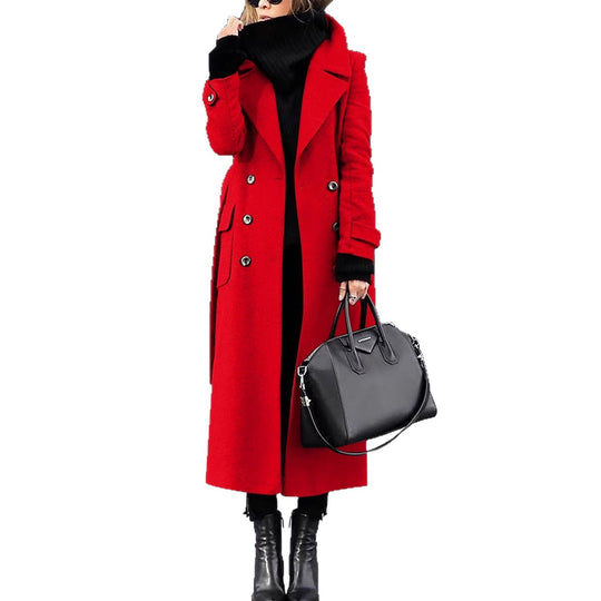 Damen nan eleganter Maxi-Wollmixmantel mit doppelreihiger Knopfleiste, weitem Reverskragen und aufgesetzten Taschenklappen Shop Nory