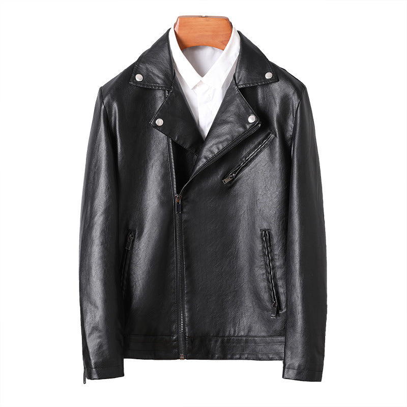 Herren Slim-Fit Kunstleder-Motojacke mit asymmetrischem Reißverschluss und cleanem Reverskragen Shop Nory