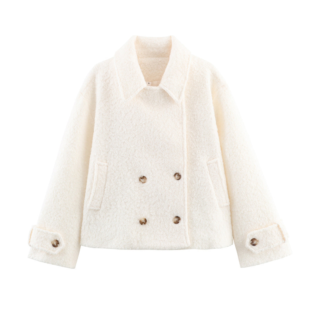 Damen Boxy Bouclé‑Cabanjacke mit Doppelreiher, Hemdkragen und Pattentaschen Shop Nory