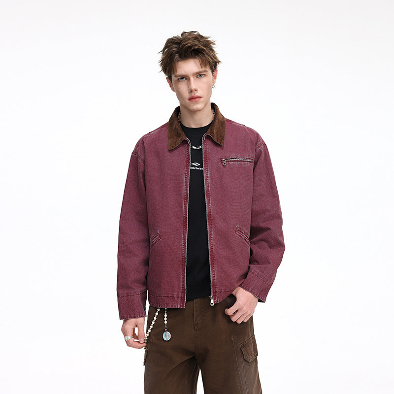 Herren Freizeitjacke aus gewaschenem Baumwollcanvas mit Cordkragen und Reißverschluss-Tasche Shop Nory