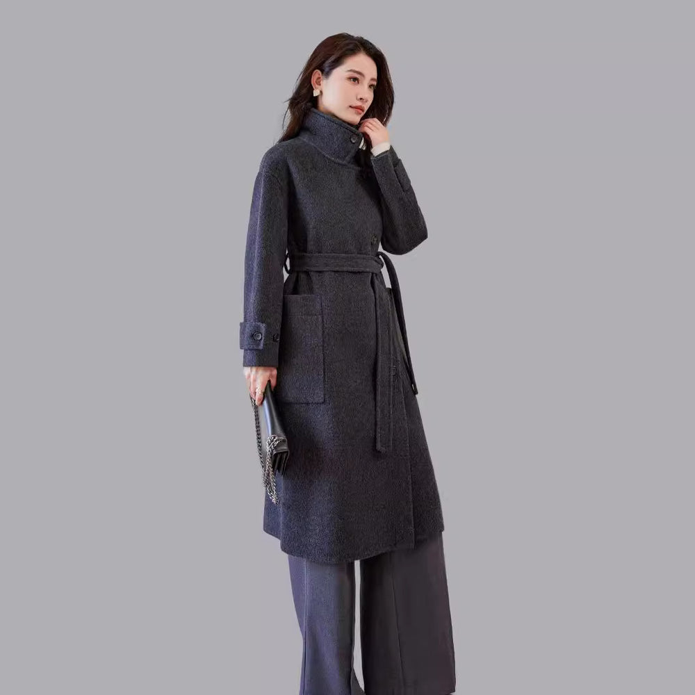 Damen Oversize Wollmantel mit Bindegürtel und weitem Revers Shop Nory