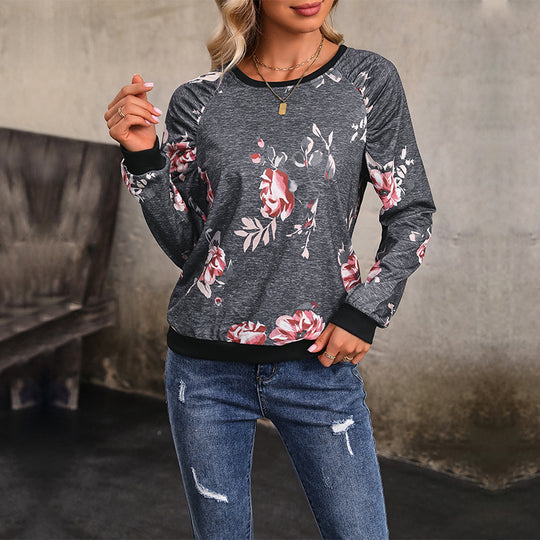Damen Lässiges Raglan-Sweatshirt mit floralem Print und Rippbündchen Shop Nory