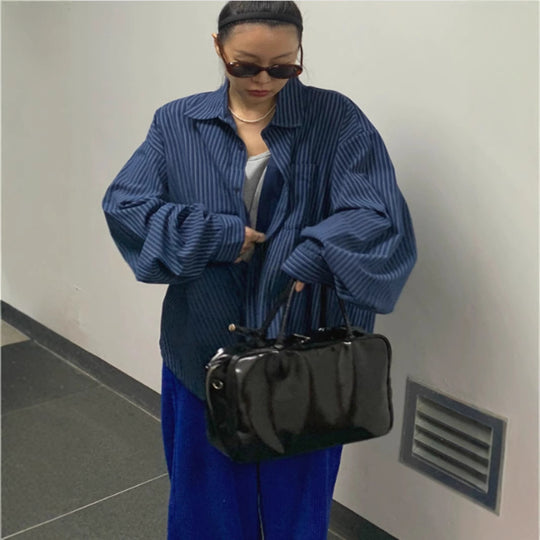 Damen Oversize-Hemd mit feiner Nadelstreifen-Optik, gerundetem Saum und überschnittener Schulter Shop Nory