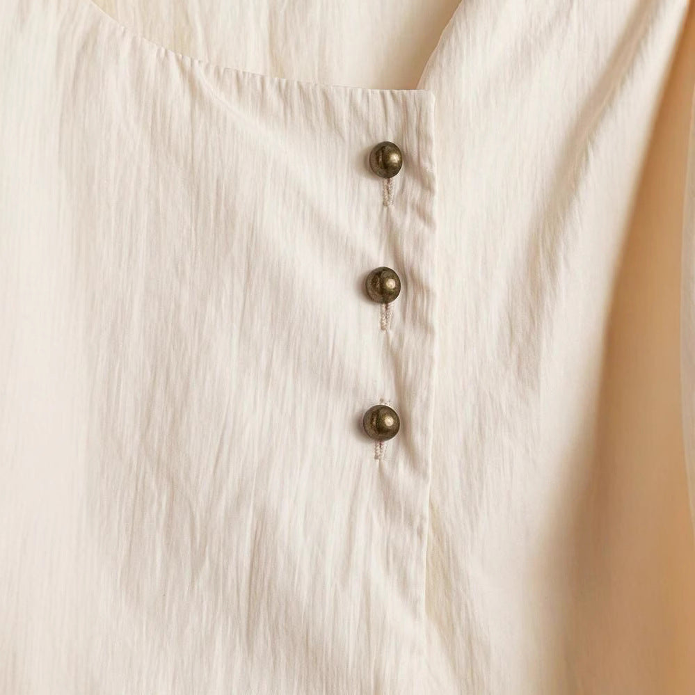 Damen Kurzärmlige taillierte Bluse mit Puffärmeln und seitlicher Schleife Shop Nory