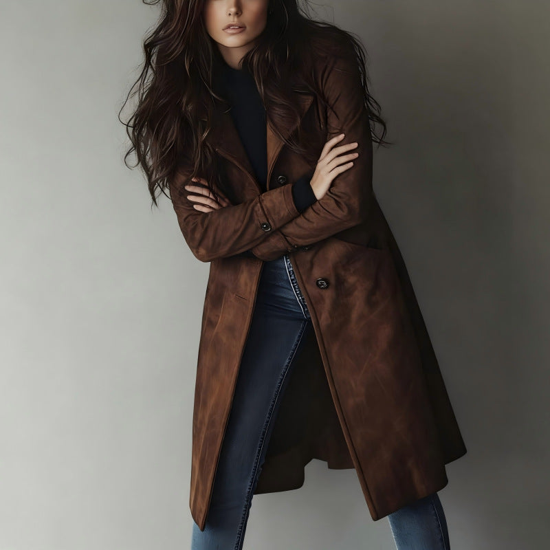 Damen Taillierter langer Mantel mit A-Linien-Silhouette und klassischer Knopfleiste Shop Nory