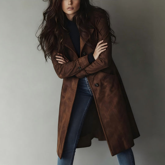 Damen Taillierter langer Mantel mit A-Linien-Silhouette und klassischer Knopfleiste Shop Nory