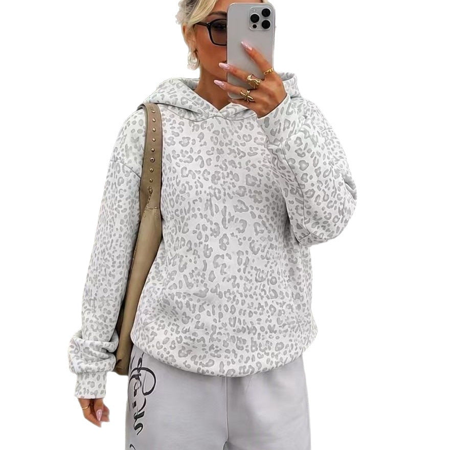 Damen Lockerer Kapuzenpullover im Leoprint mit Oversize-Schnitt Shop Nory