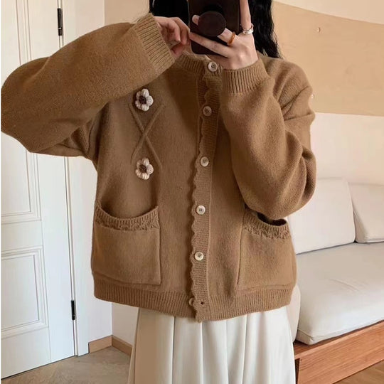 Damen Strickjacke mit Blumenapplikationen Shop Nory