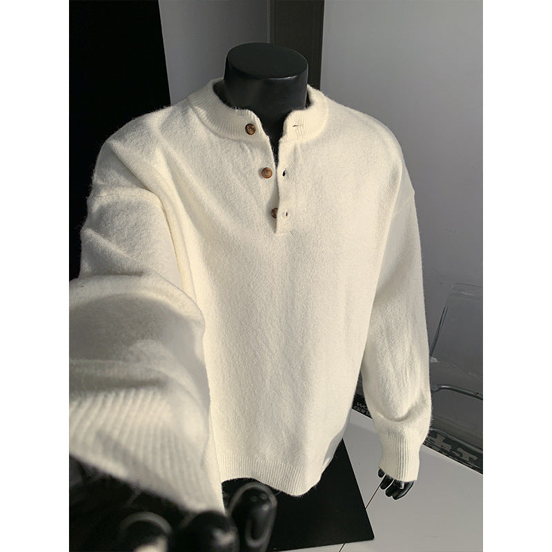 Herren Oversize-Strickpullover mit Henley-Kragen und Halbknopfleiste Shop Nory