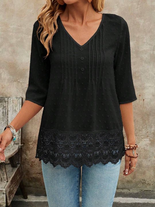 Damen Tunika Bluse mit Spitzenbesatz und strukturierten Pintucks Shop Nory