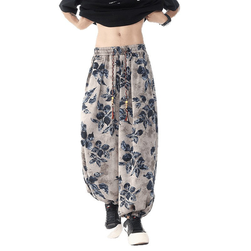 Damen lässige Pluderhose im Ethno-Print mit elastischem Bund, Kordelzug und gesmokten Bündchen Shop Nory