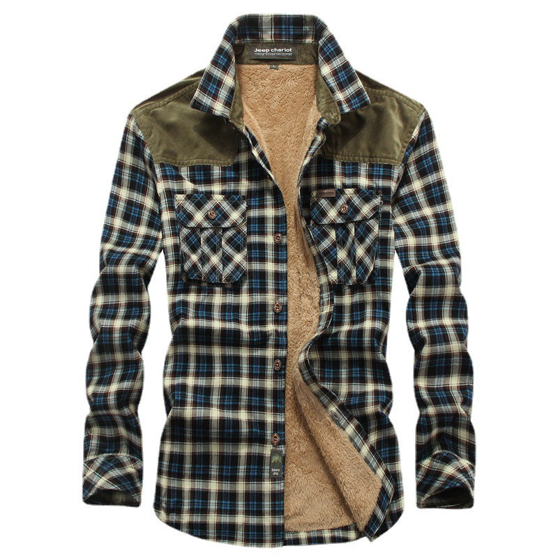 Herren Gefüttertes Karo‑Hemd mit Teddyfleece‑Innenfutter und Cord‑Schulterpasse Shop Nory