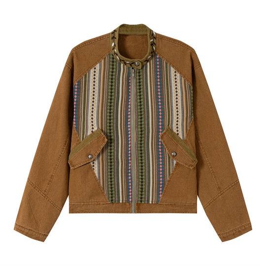Damen Kurzer Canvas-Blouson mit gewebter Ethno‑Streifenfront und Pattentaschen Shop Nory