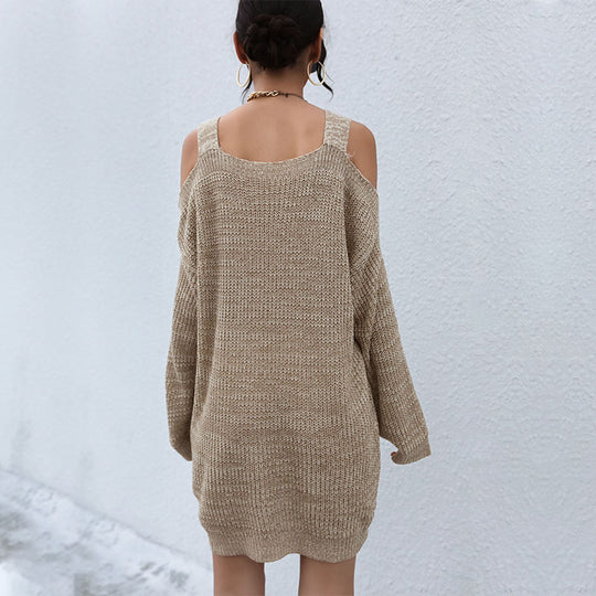 Damen Gestricktes Cold-Shoulder-Minikleid mit Oversize-Ärmeln und geripptem Saum Shop Nory