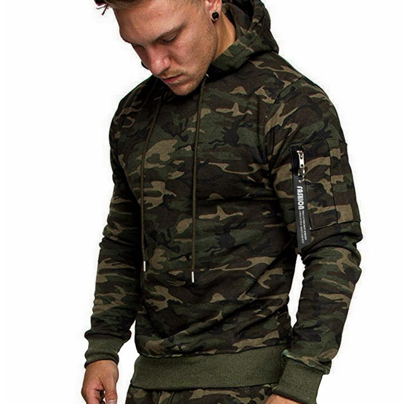 Herren Slim-Fit Hoodie mit Ärmel‑Zip‑Tasche, Kapuze und Kordelzug Shop Nory