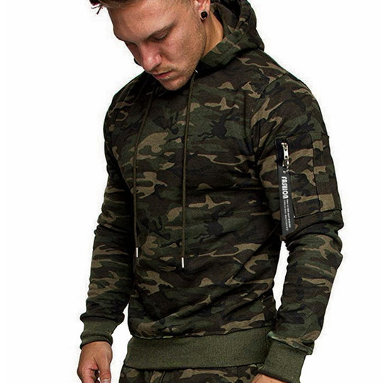 Herren Slim-Fit Hoodie mit Ärmel‑Zip‑Tasche, Kapuze und Kordelzug Shop Nory