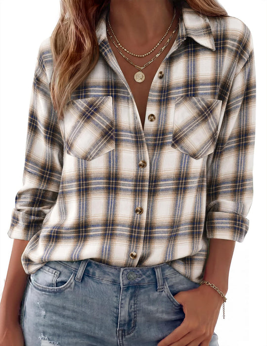 Damen Karierte Oversize-Hemdjacke aus Flanell mit Brusttaschen Shop Nory