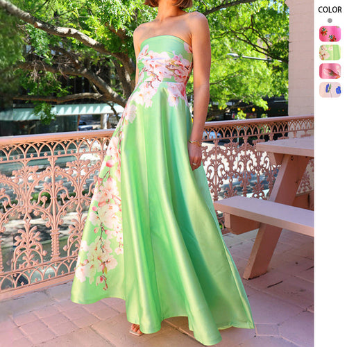 Damen Ballkleid mit floralem Oberteil und schwingendem Rock