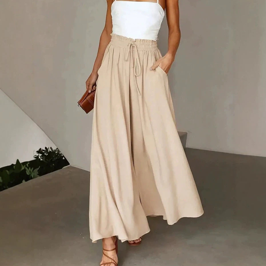 Damen Weite Maxipalazzo-Hose mit Paperbag-Bund, Kordelzug und Seitentaschen Shop Nory