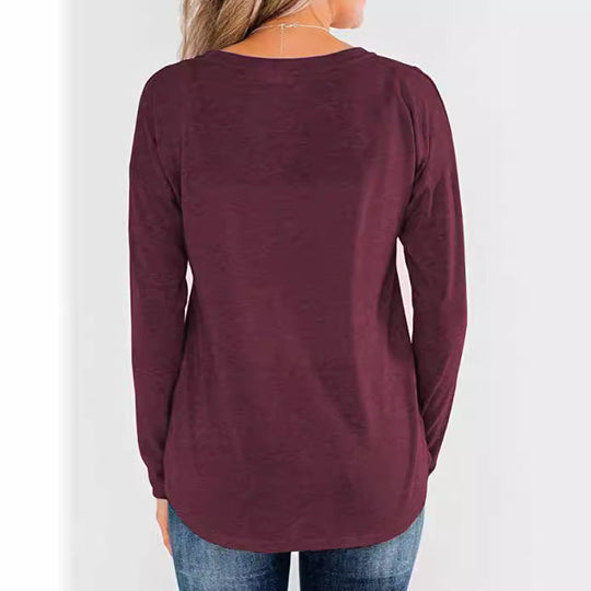 Damen modisches Langarm-Henley-Shirt mit Knopfleiste