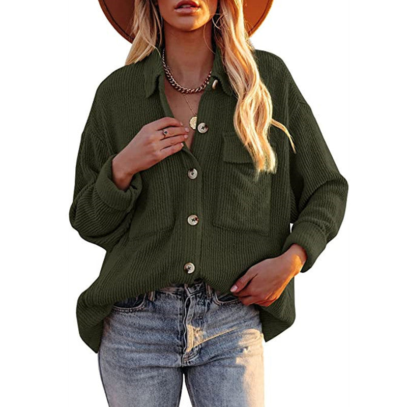 Damen Oversize-Feinstrick-Hemdjacke mit Knopfleiste und Brusttaschen Shop Nory