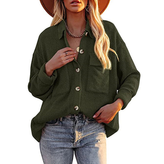 Damen Oversize-Feinstrick-Hemdjacke mit Knopfleiste und Brusttaschen Shop Nory