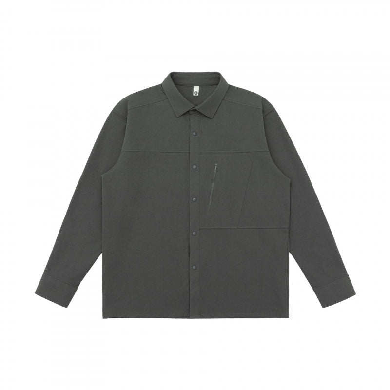 Unisex Boxy-Hemdjacke mit Reißverschluss-Brusttasche und verdeckter Druckknopfleiste Shop Nory