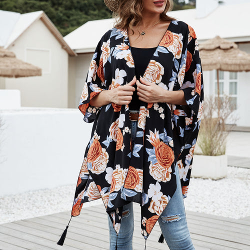 Damen Verspielter Kaftan‑Kimono‑Überwurf aus leichter Viskose mit asymmetrischem Zipfelsaum Shop Nory