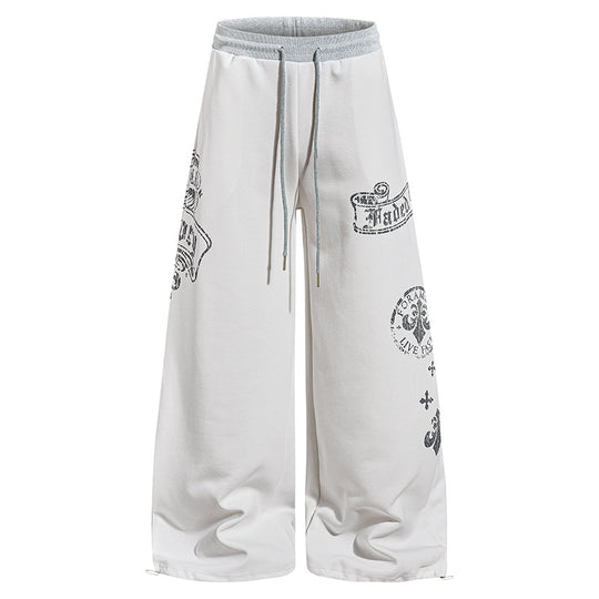 Damen Extraweite Palazzo-Sweathose mit Komfortbund, Kordelzug und großflächigem Print Shop Nory