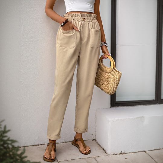 Damen Hochtaillierte Paperbag-Hose mit elastischem Bund, aufgesetzten Taschen & konischem Bein Shop Nory