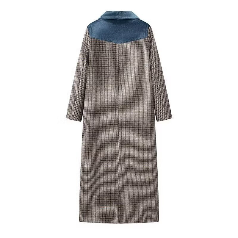 Damen langer Wollmix-Mantel mit Samt-Schalkragen und Leistentaschen Shop Nory