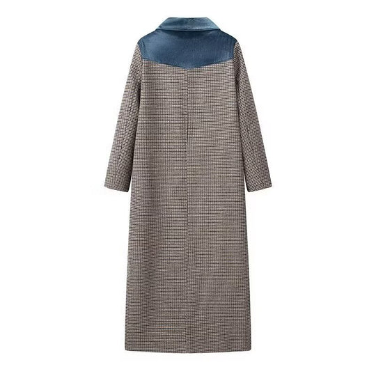 Damen langer Wollmix-Mantel mit Samt-Schalkragen und Leistentaschen Shop Nory