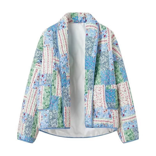 Damen Steppjacke im Patchwork-Quiltstil mit Schalkragen und aufgesetzten Taschen Shop Nory