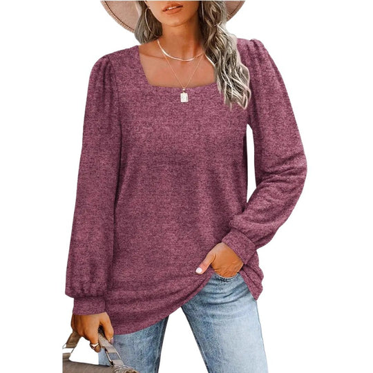 Damen Legerer Feinstrick-Pullover mit quadratischem Ausschnitt, Puffschulter und Bündchen Shop Nory