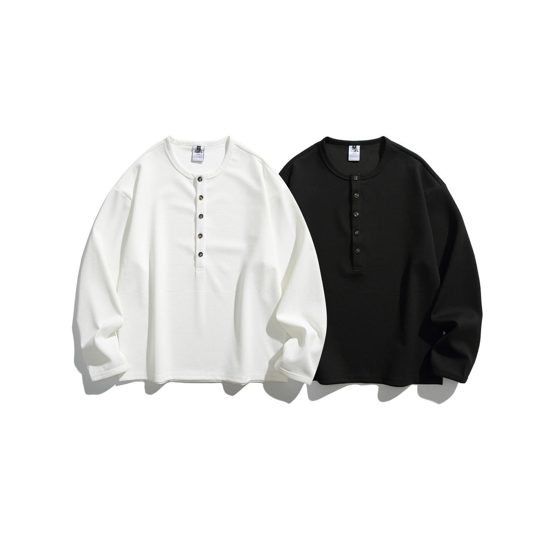 Unisex Waffelstrick-Henleyshirt mit Knopfleiste und Rundhalsausschnitt Shop Nory