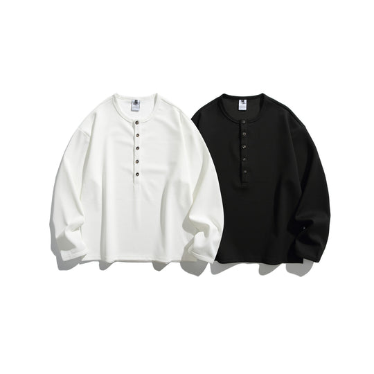 Unisex Waffelstrick-Henleyshirt mit Knopfleiste und Rundhalsausschnitt Shop Nory
