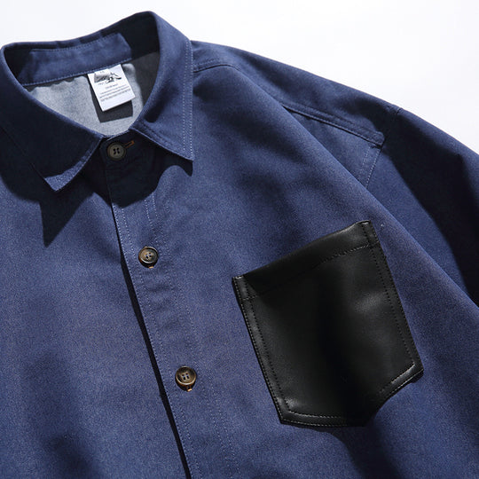 Herren Overshirt-Jacke im Worker‑Look mit kontrastierender Lederoptik‑Brusttasche Shop Nory