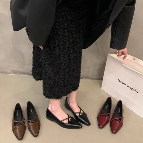 Damen elegante Ballerinas mit gekreuztem Riemchen