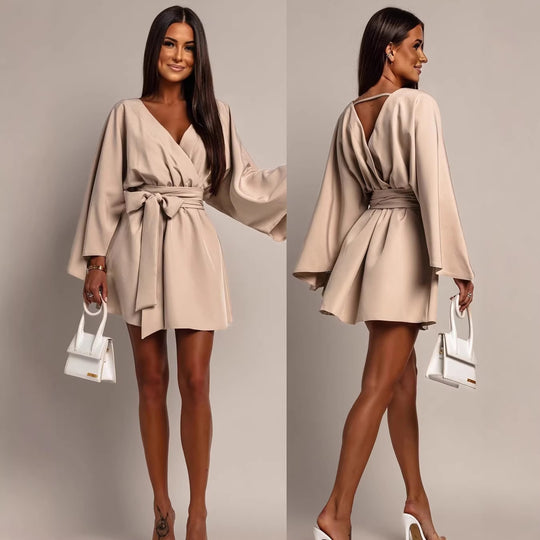 Damen Wickel-Minikleid mit Kimonoärmeln und Taillengürtel Shop Nory