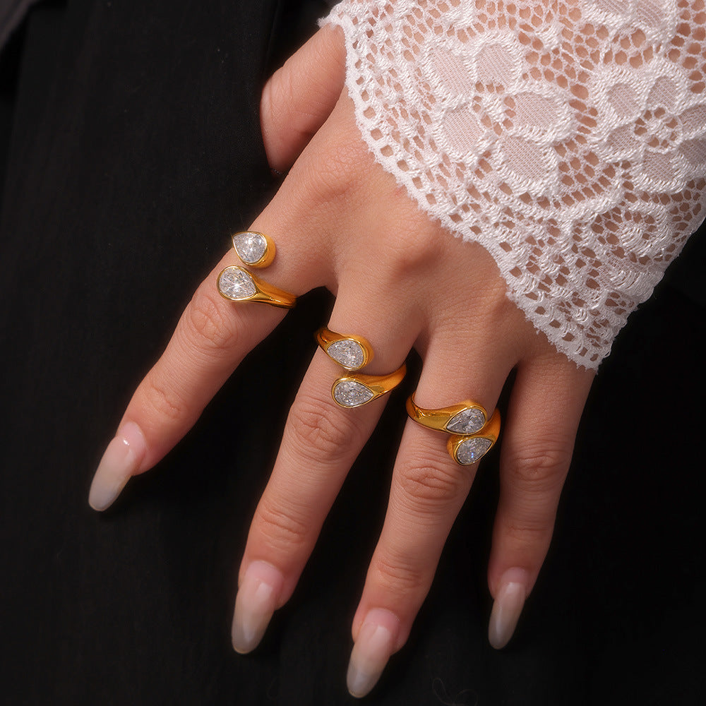 Damenring mit elegantem Tropfen-Zirkon-Design aus Edelstahl Shop Nory