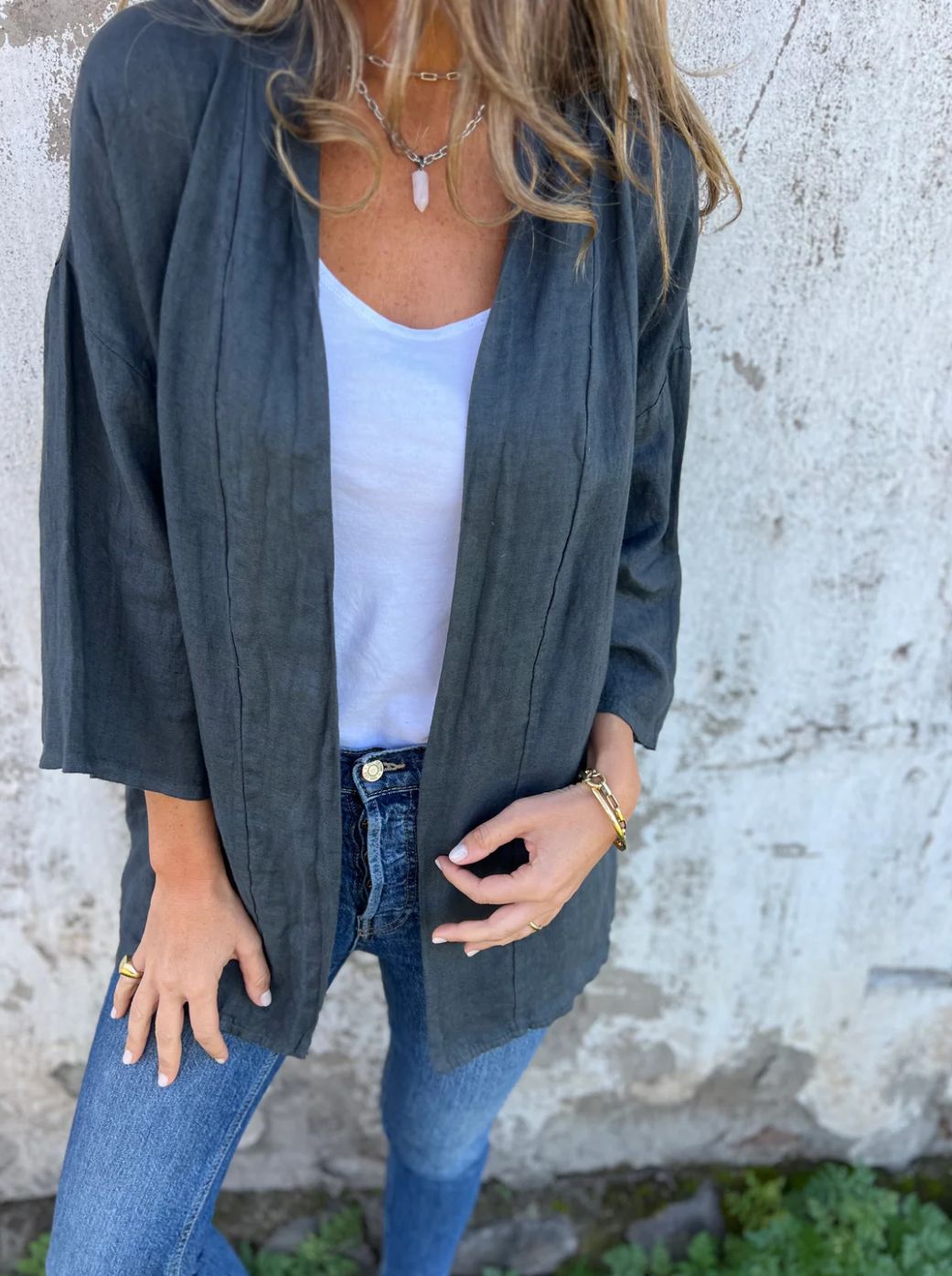Damen lässige Sommerjacke aus leichtem Leinen