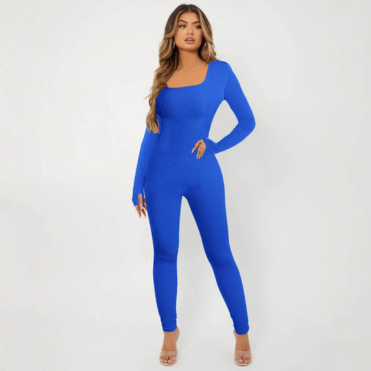 Damen Langarm Jumpsuit im eleganten Rippenmuster