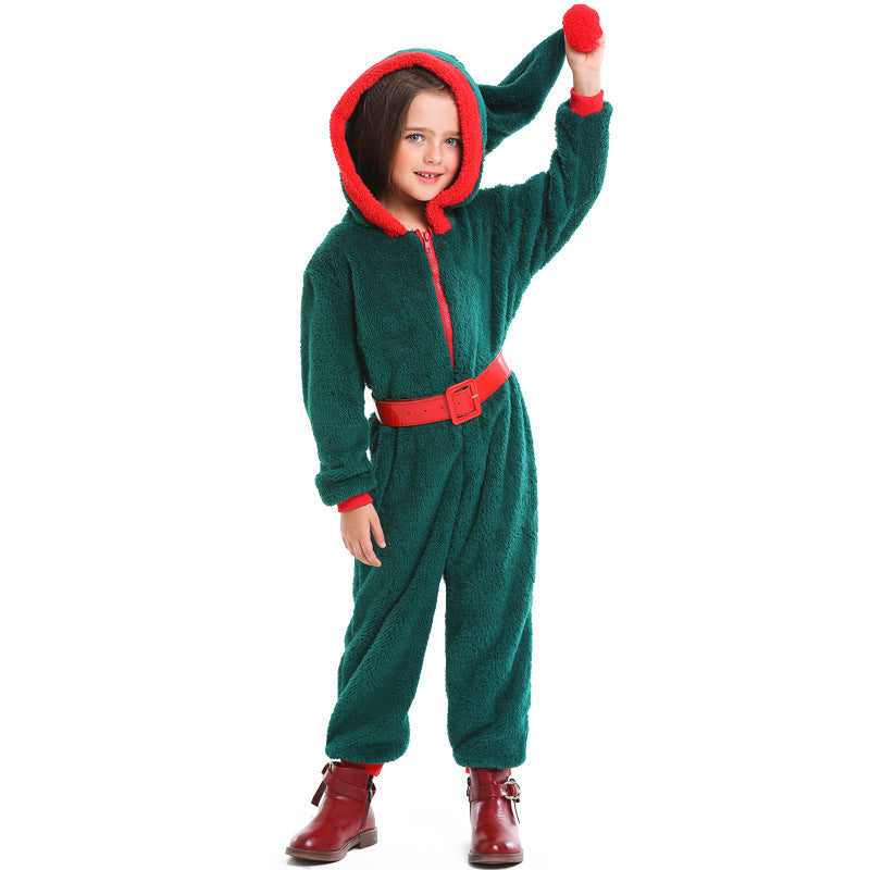 Mädchen kuscheliger Weihnachtsoverall mit Kapuze und Gürtel Shop Nory